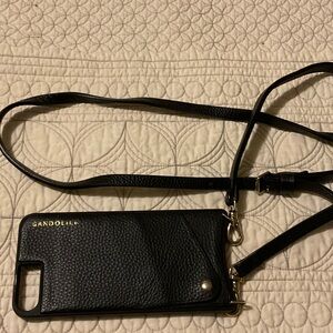 Bandolier Black Leather Crossbody Phone Case with Gold Accents